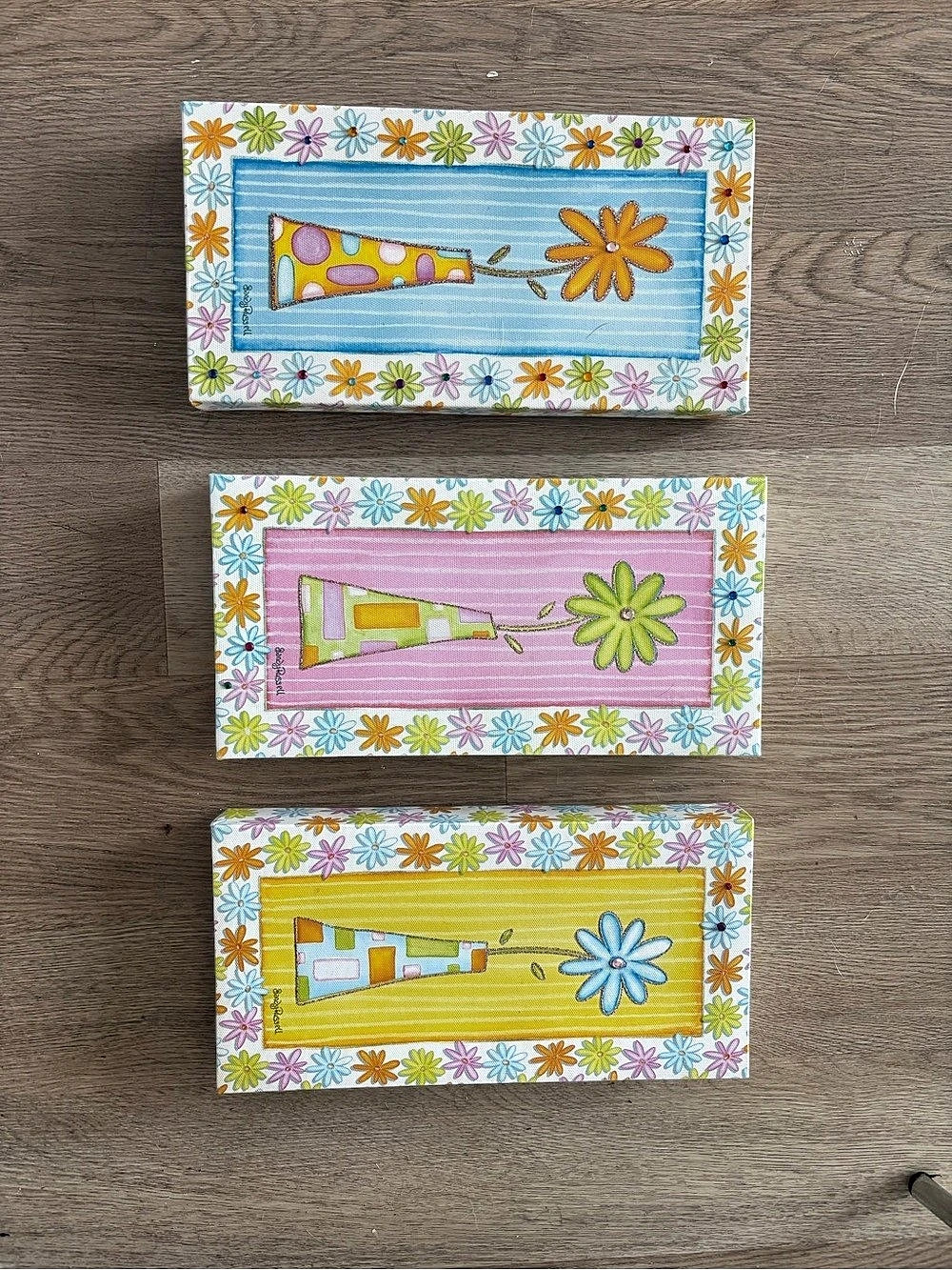 Sandy Russell Floral Vase Canvas Wall Art Set of 3 Multicolor